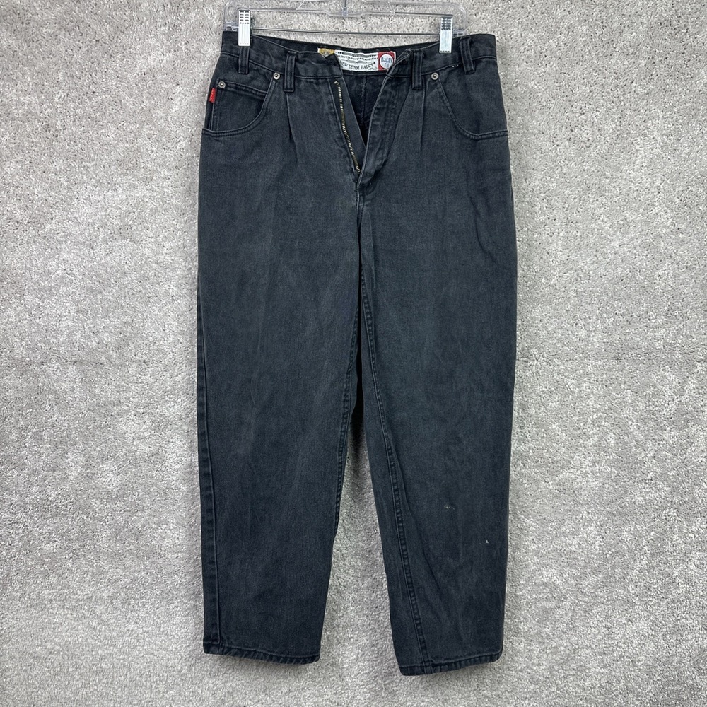 *READ FLAW* Bugle‎ Boy Gold Crest Baggy Fit Straight Leg Black Jeans 31/30